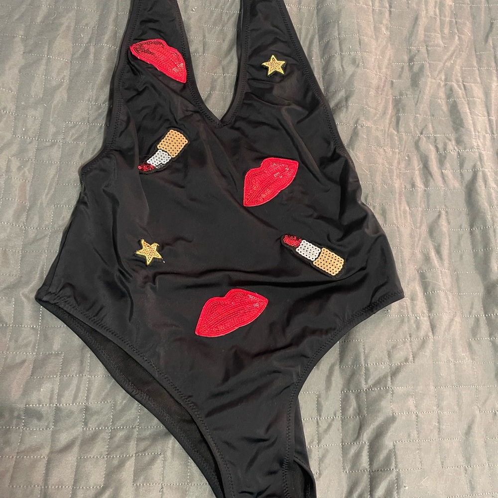 Missguided Black Bodysuit with Red and Gold Accents